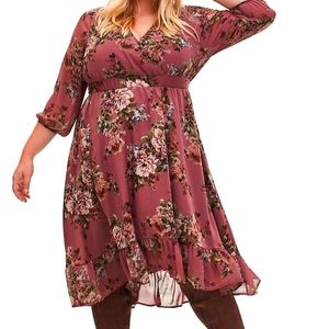 NWOT 3X Torrid Dusty Rose Floral High Low Dress
